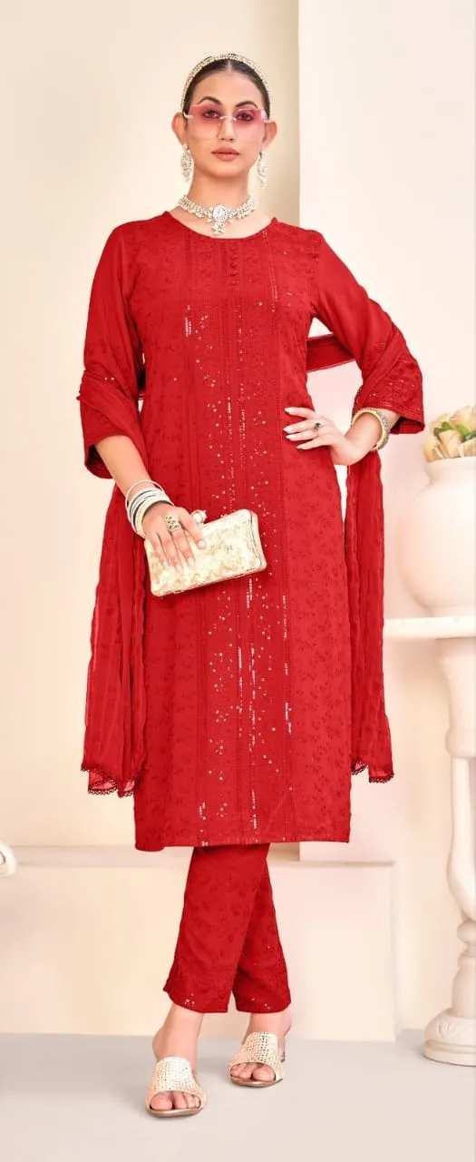 Stunning Red Color Viscose Rayon Salwar Suits With Dupatta Set
