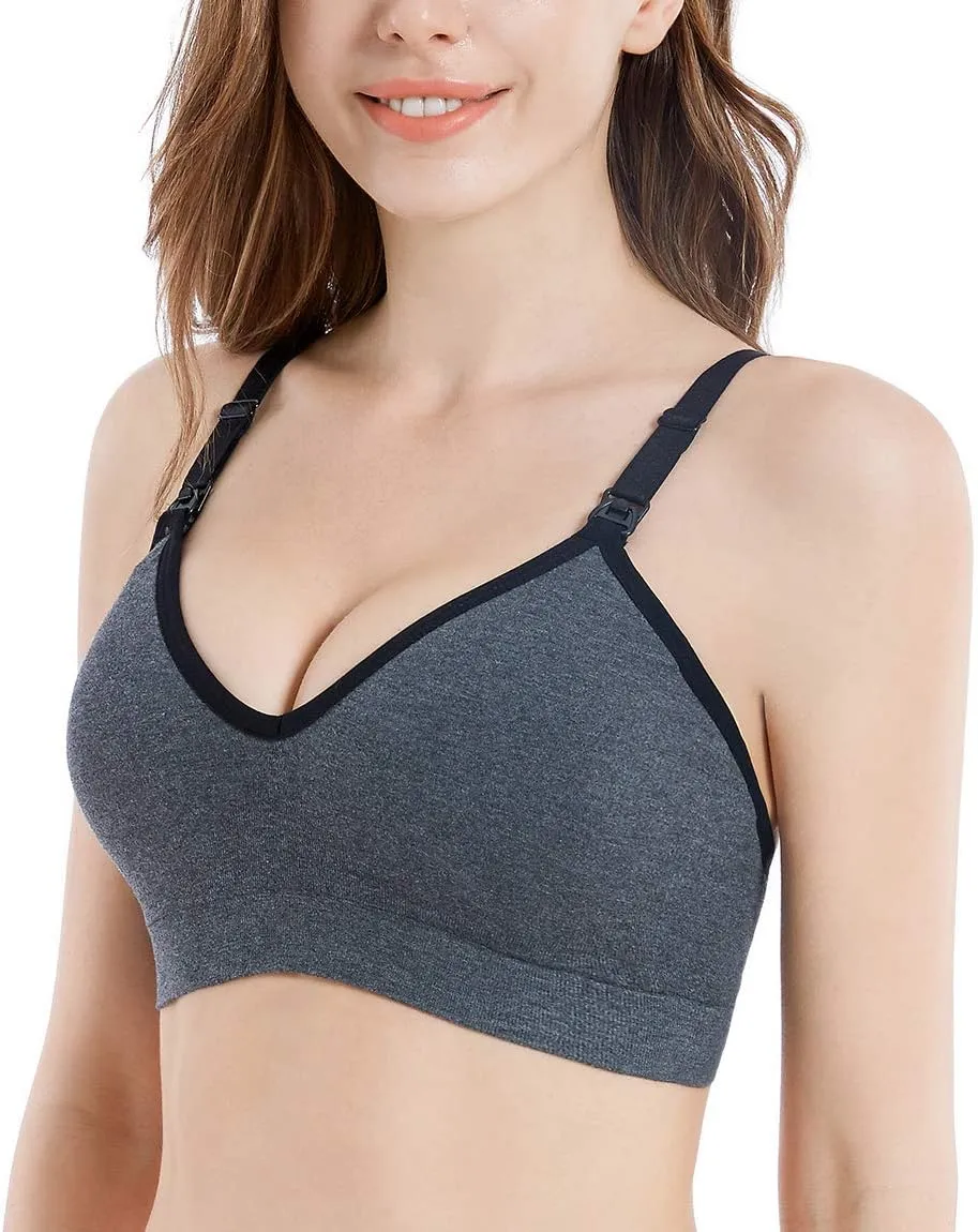 Suekaphin Nursing Bra 5pack Wireless V Neck Maternity Nursing Bra Bralette Low Cut Sleeping Breastfeeding with Extenders