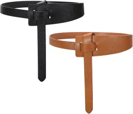 SUOSDEY 2 Pack Women Tie a Knot Belt Genuine Leather Full Grain Leather Waist Belt for Dress Coat Clothing Accessories