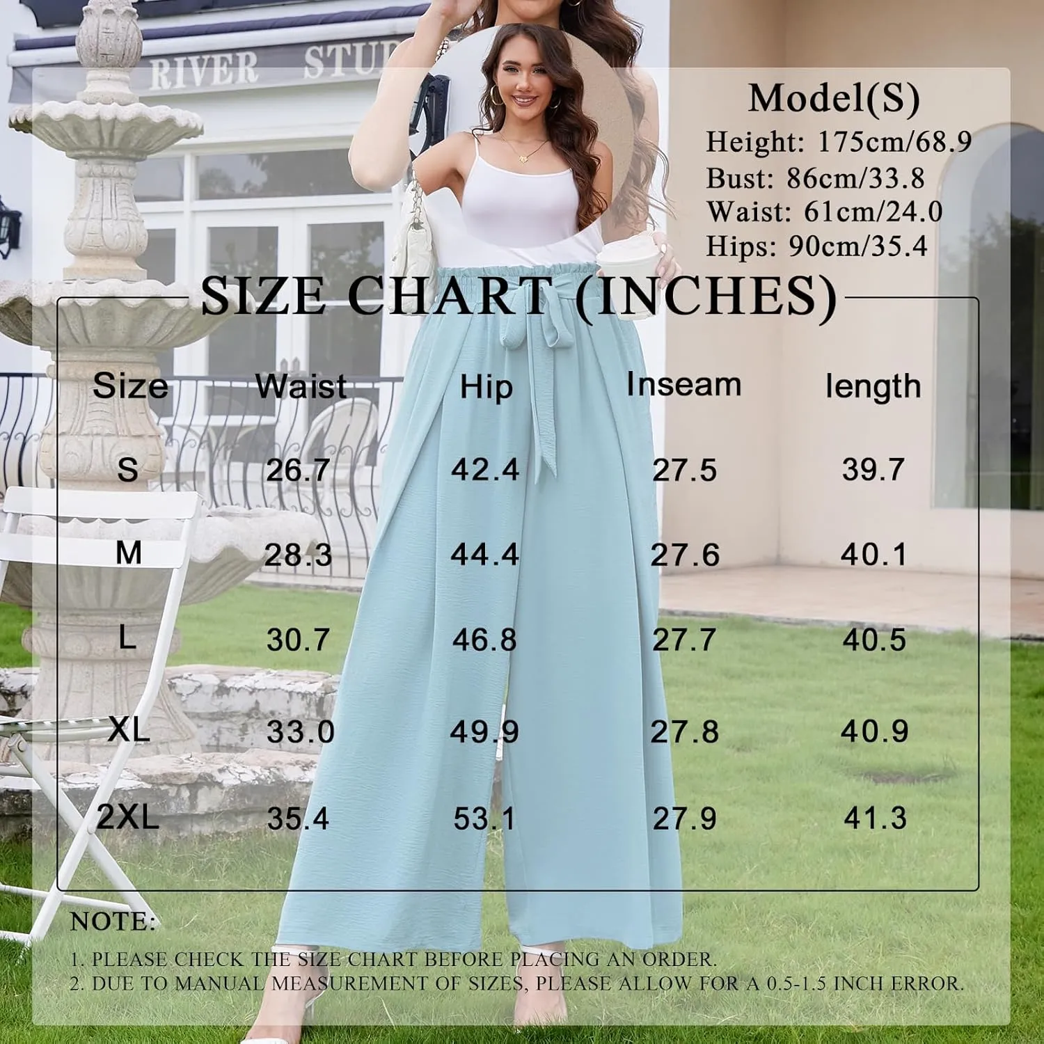 TAOHUADAO Wide Leg Pants for Women High Waisted Plus Size Palazzo Pants Casual Flowy Trousers with Pockets