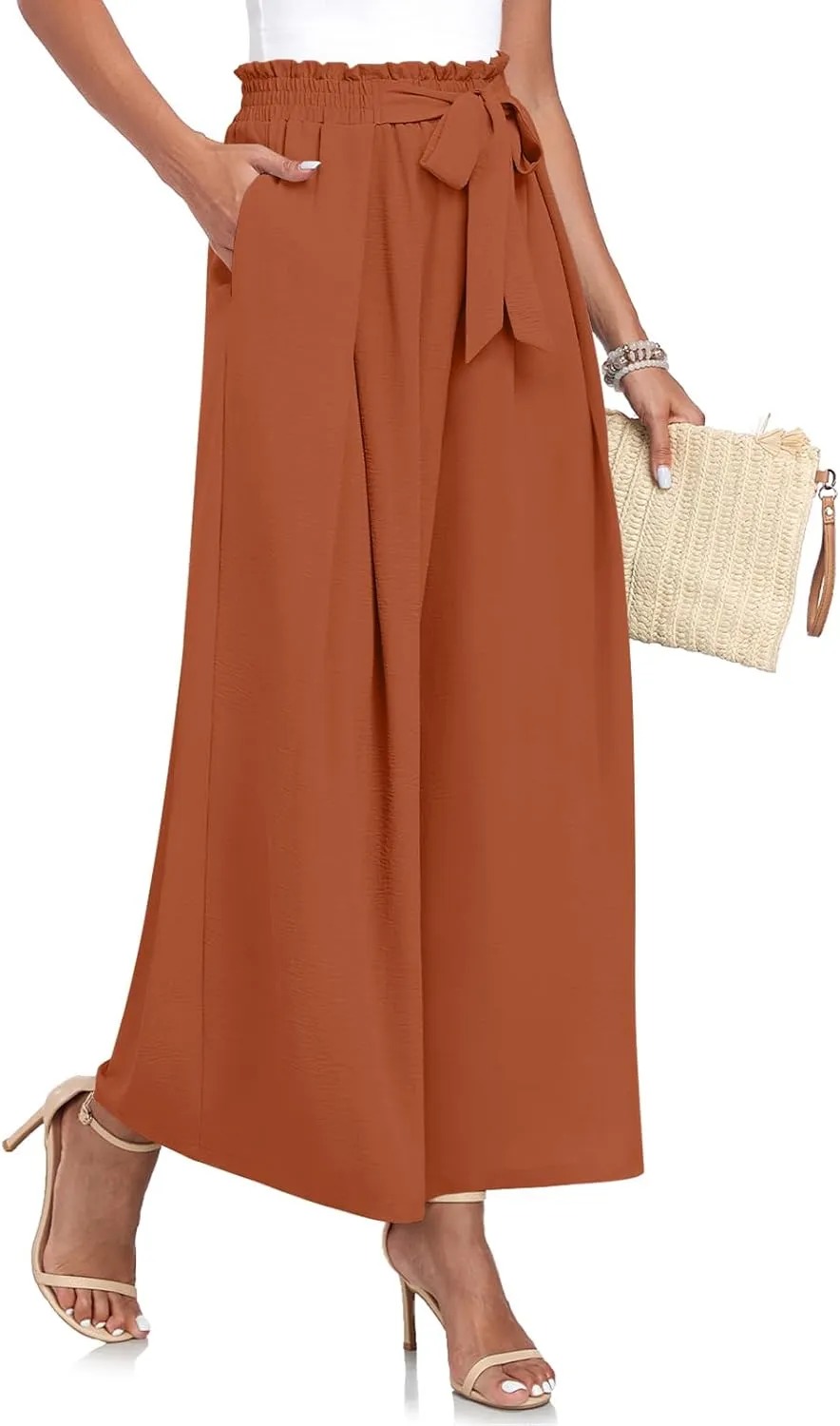 TAOHUADAO Wide Leg Pants for Women High Waisted Plus Size Palazzo Pants Casual Flowy Trousers with Pockets