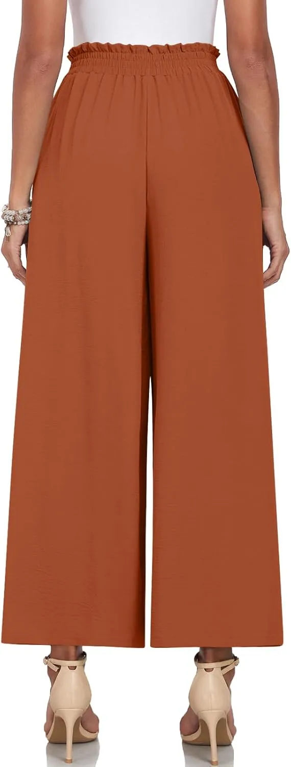 TAOHUADAO Wide Leg Pants for Women High Waisted Plus Size Palazzo Pants Casual Flowy Trousers with Pockets