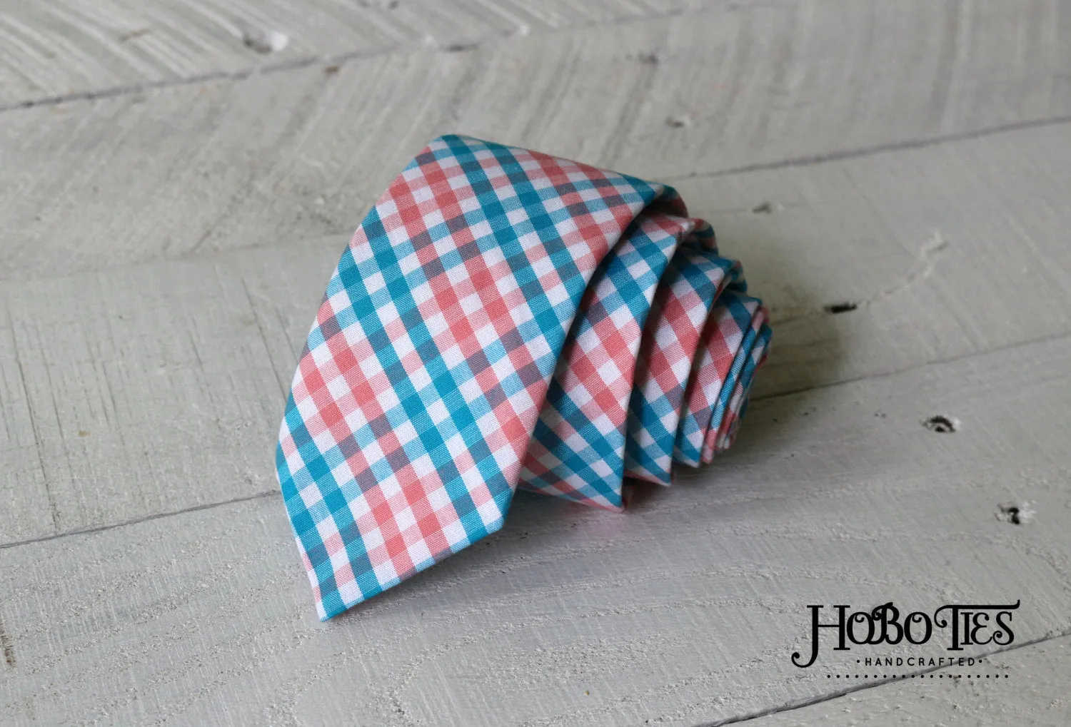 Turquoise & Coral Tattersall Necktie