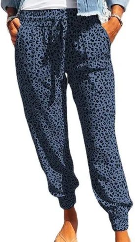 Wankang Womens 2023 Soft Casual Drawstring Tie Elastic Waist Loose Jogger Pants Leopard Printed/Cargo Pants with Pockets