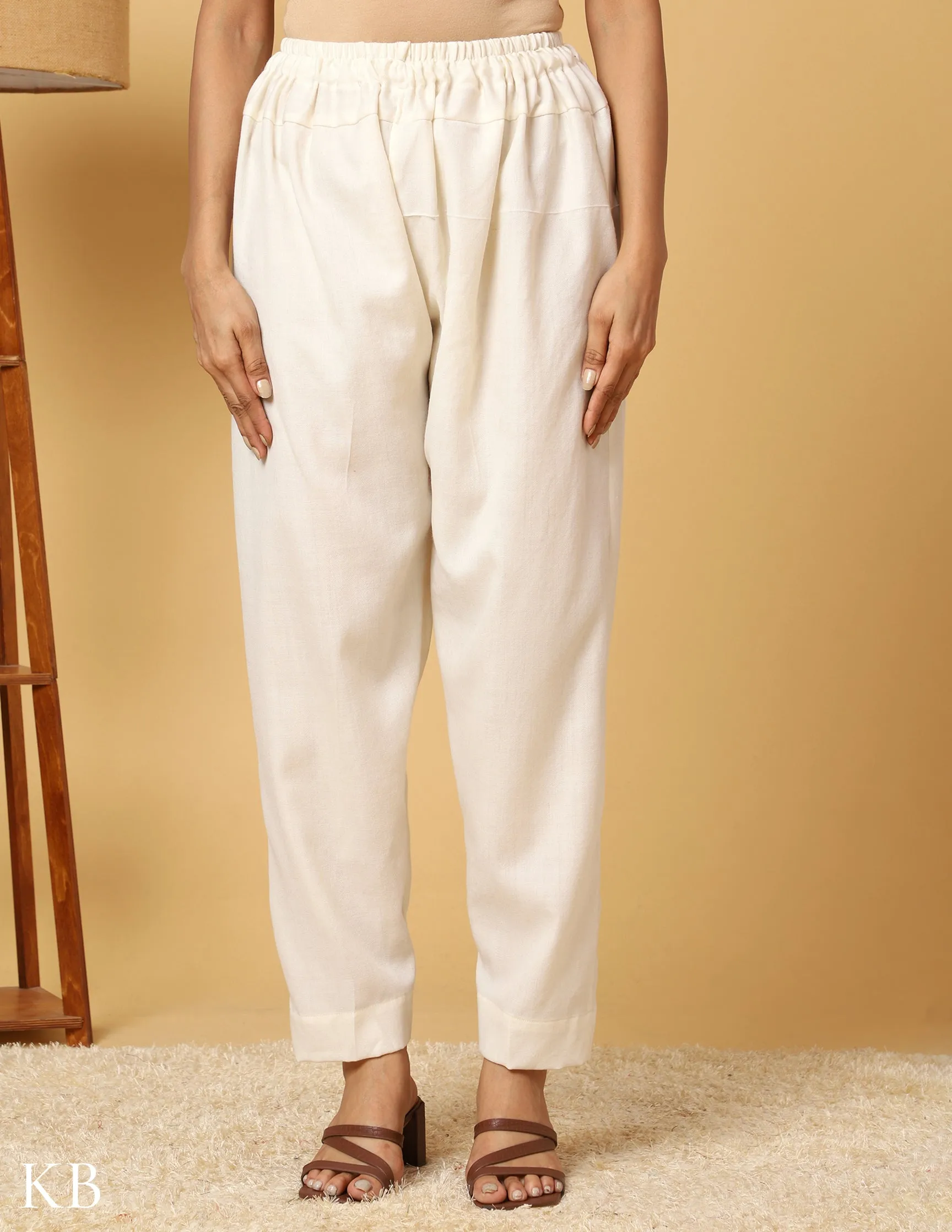 White Aari Embroidered Woolen Suit with Stole