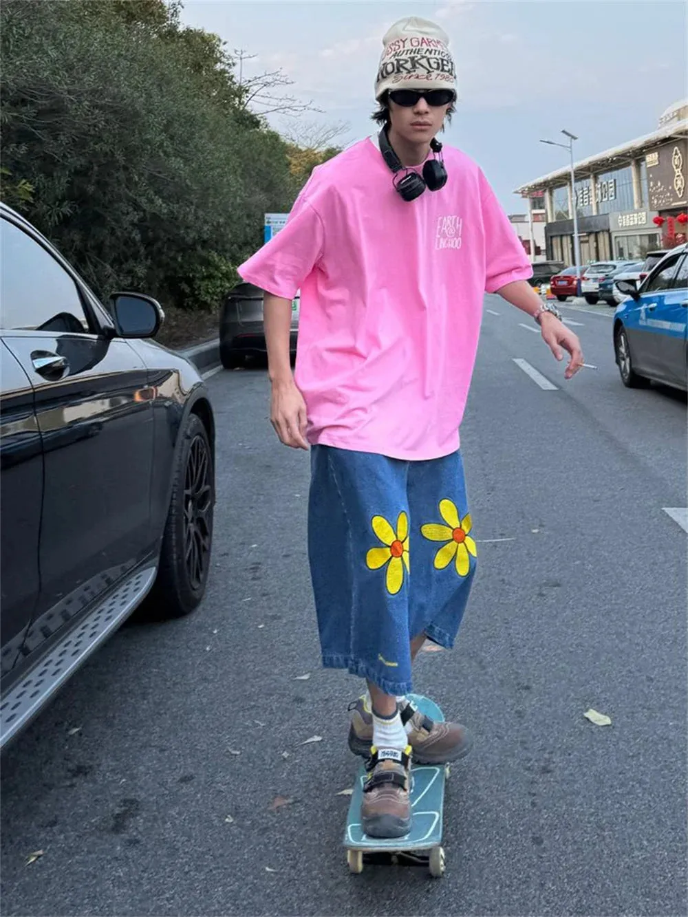 Wiaofellas  -  Original flower design sense summer thin loose casual capri pants men and women all the trend denim shorts