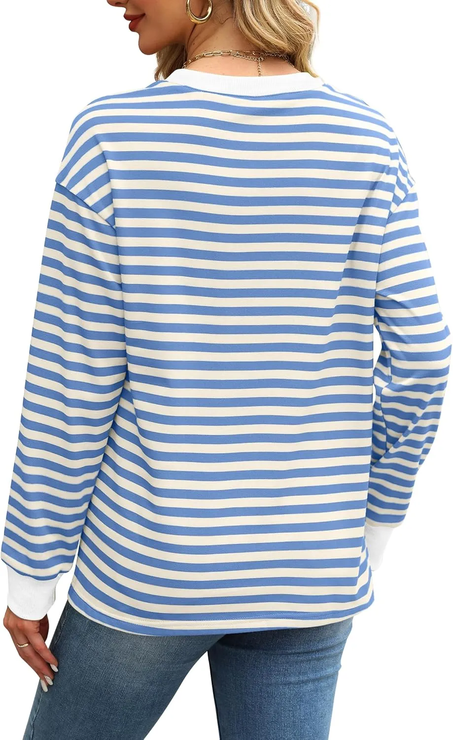WIHOLL Womens Tunic Tops Long Sleeve Striped Shirts Crewneck Tops