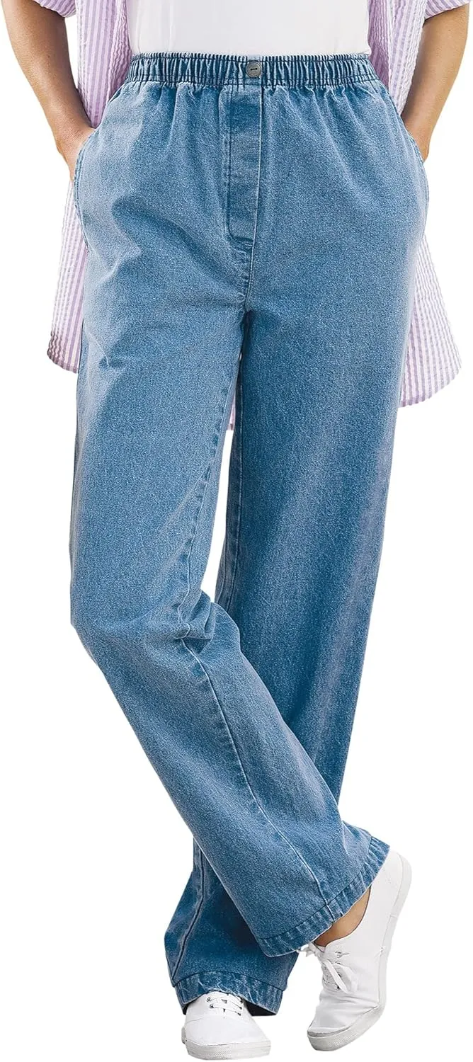 Woman Within Plus Size 7-Day Straight-Leg Elastic-Waist Denim Jean (Petite & Tall Available)