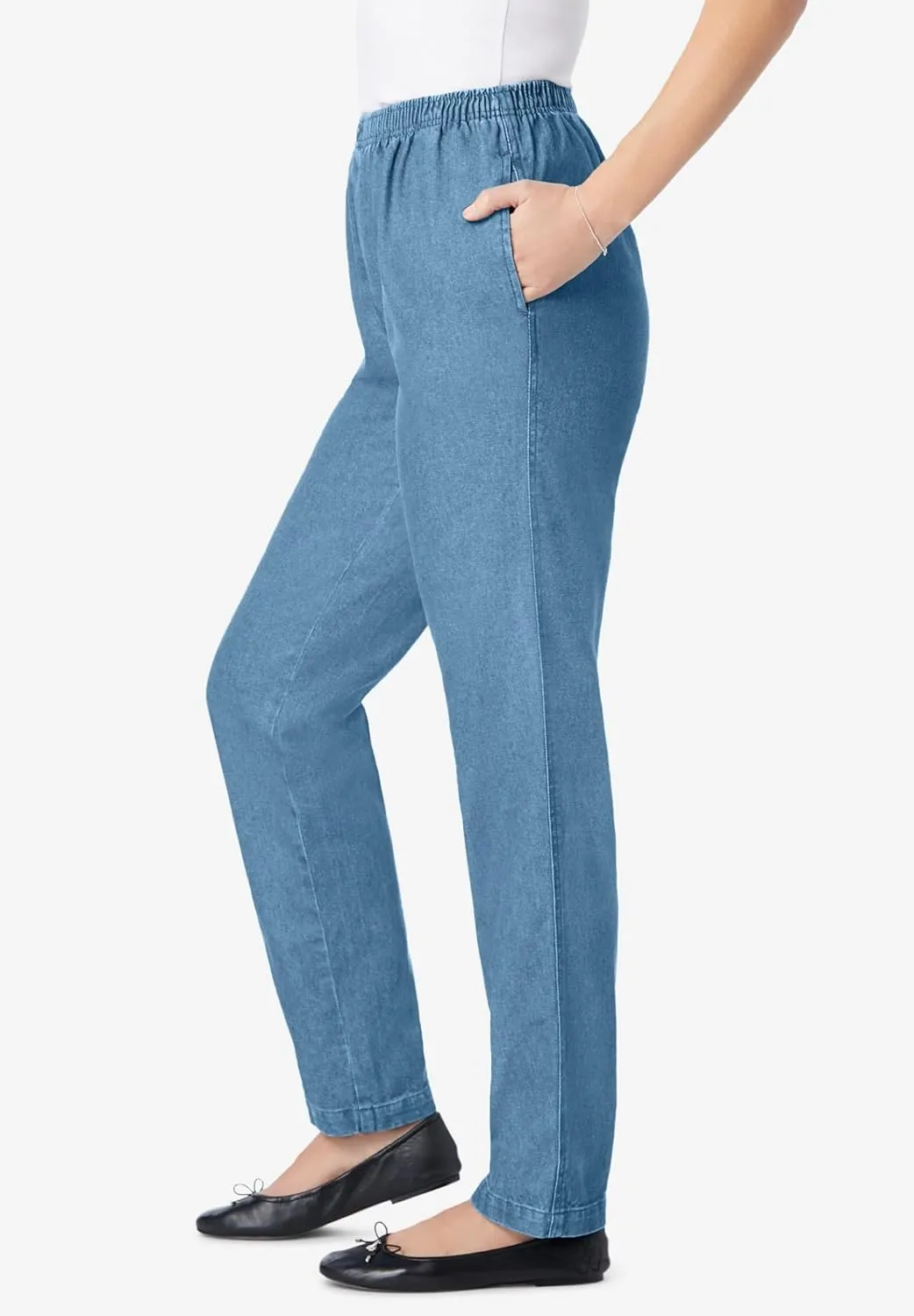 Woman Within Plus Size 7-Day Straight-Leg Elastic-Waist Denim Jean (Petite & Tall Available)