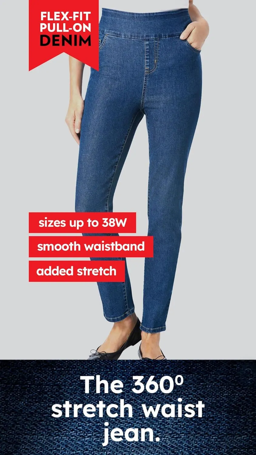 Woman Within Plus Size Flex-Fit Pull-On Straight-Leg Denim Jean