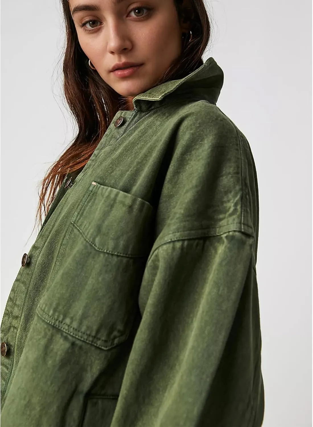 Women Denim Jackets Long Sleeve Plus Size Bottom Down Side Slit Vintage City Jean Jacket Shacket Coat with Pockets