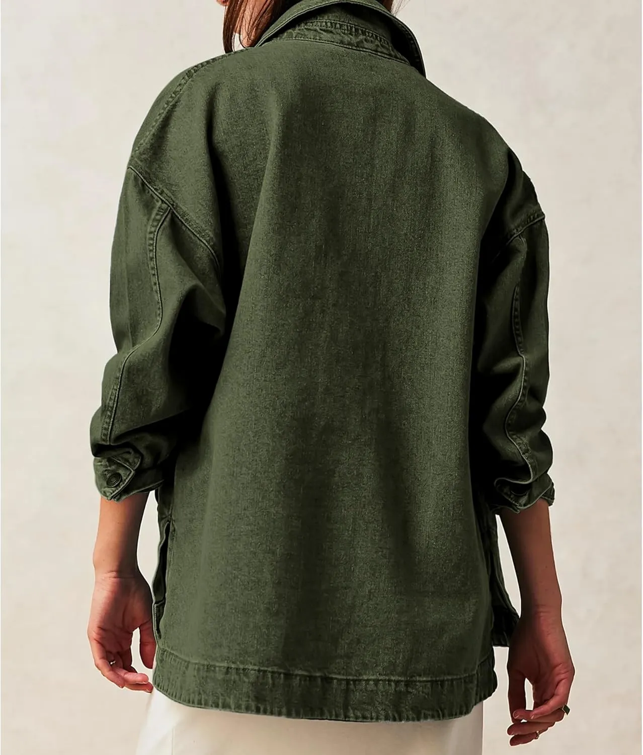 Women Denim Jackets Long Sleeve Plus Size Bottom Down Side Slit Vintage City Jean Jacket Shacket Coat with Pockets