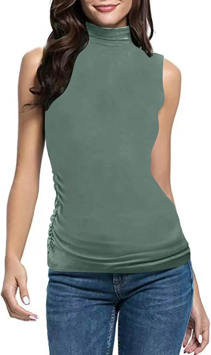 Women Mock Turtleneck Long Sleeve T Shirt Plus Size Sleeveless Tank Tops Basic Stretch Slim Fit Undershirts