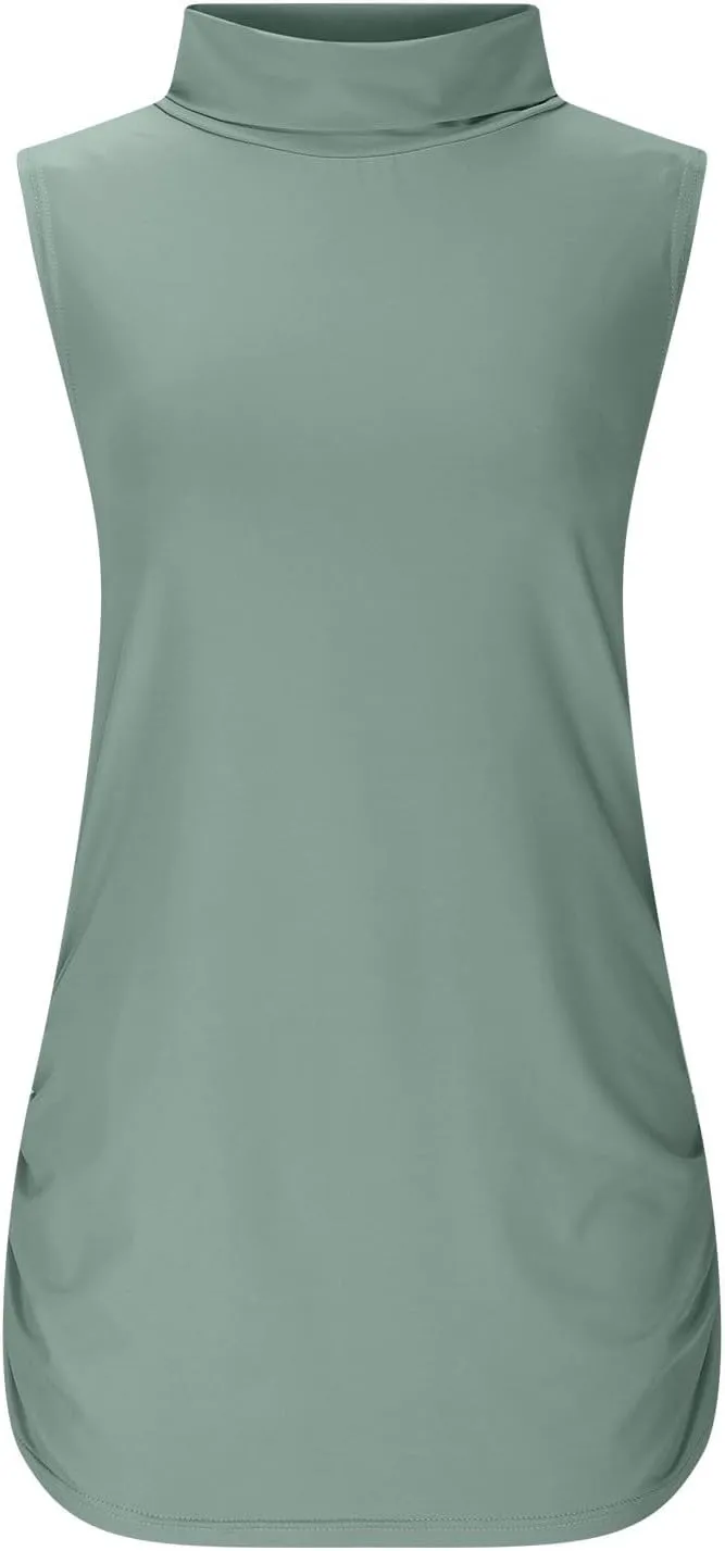 Women Mock Turtleneck Long Sleeve T Shirt Plus Size Sleeveless Tank Tops Basic Stretch Slim Fit Undershirts