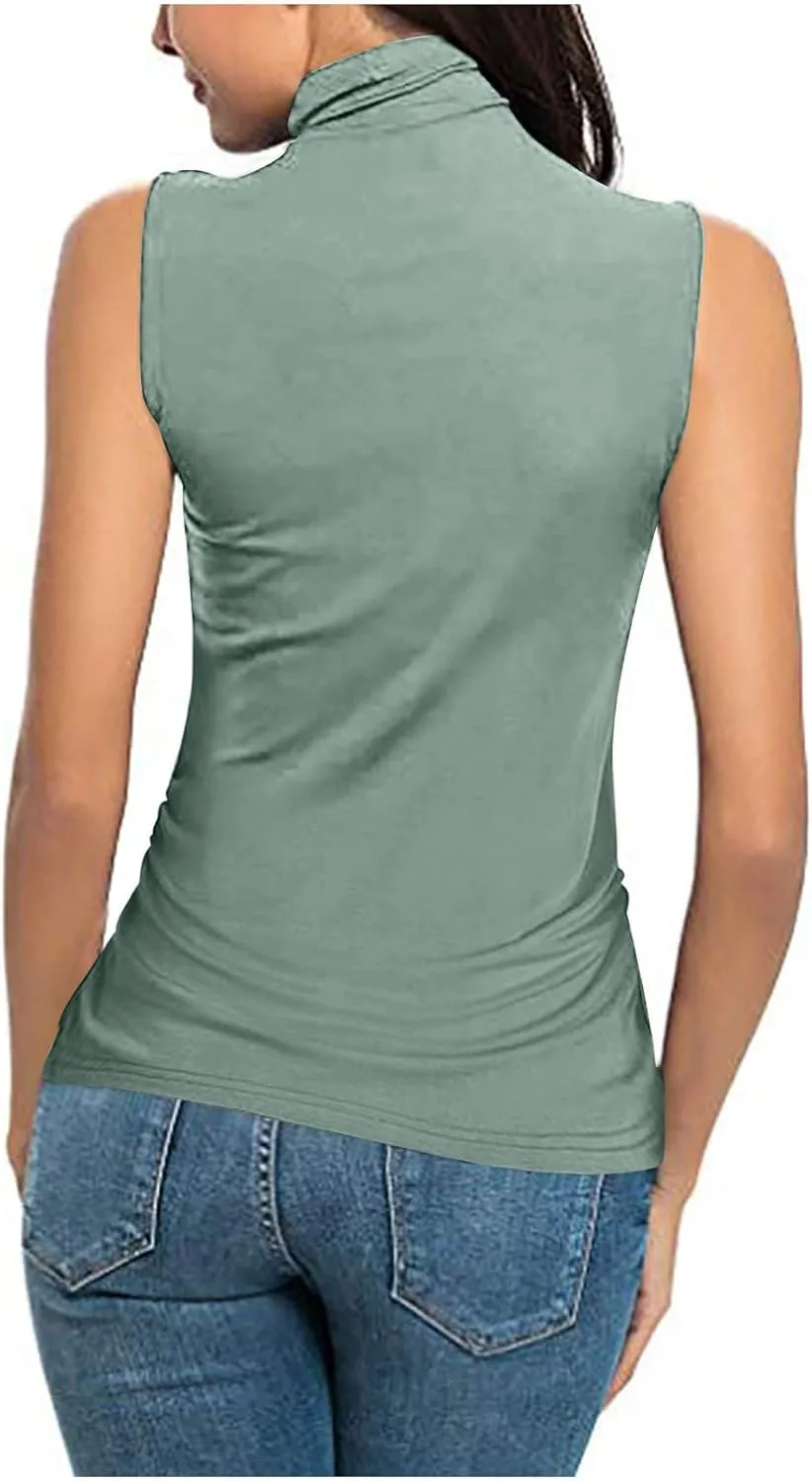 Women Mock Turtleneck Long Sleeve T Shirt Plus Size Sleeveless Tank Tops Basic Stretch Slim Fit Undershirts