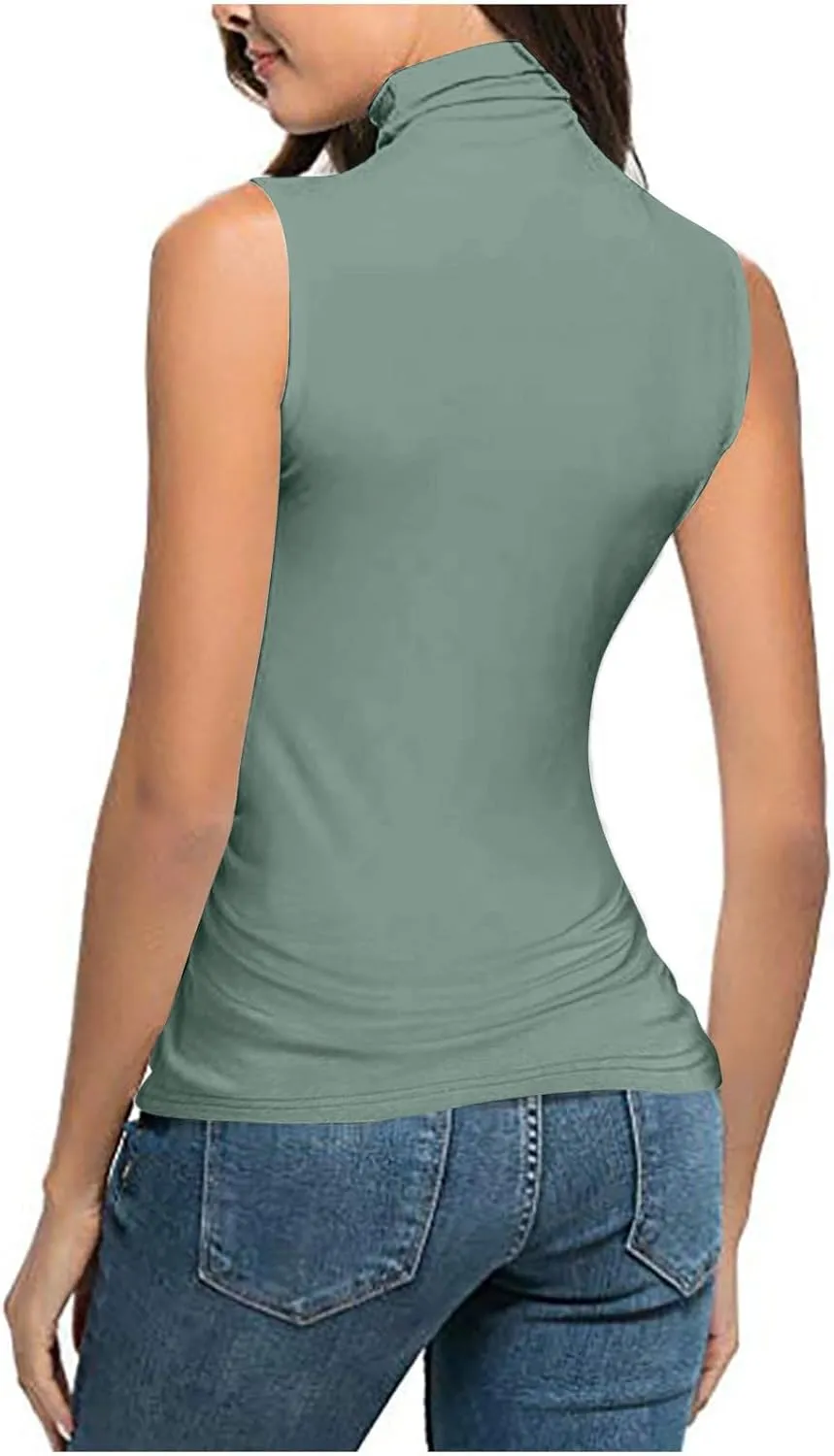 Women Mock Turtleneck Long Sleeve T Shirt Plus Size Sleeveless Tank Tops Basic Stretch Slim Fit Undershirts