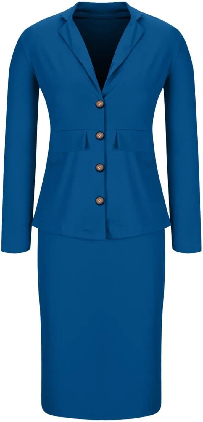 Women Wear to Work Dress 2 Piece Elegant Wrap Blazer Dresses Set Business Casual Long Sleeve Blazer and Pencil Skirt