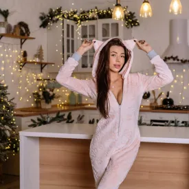 Women's cozy terry butt flap pajamas Sweetjama Frozy with a hood "Paws"